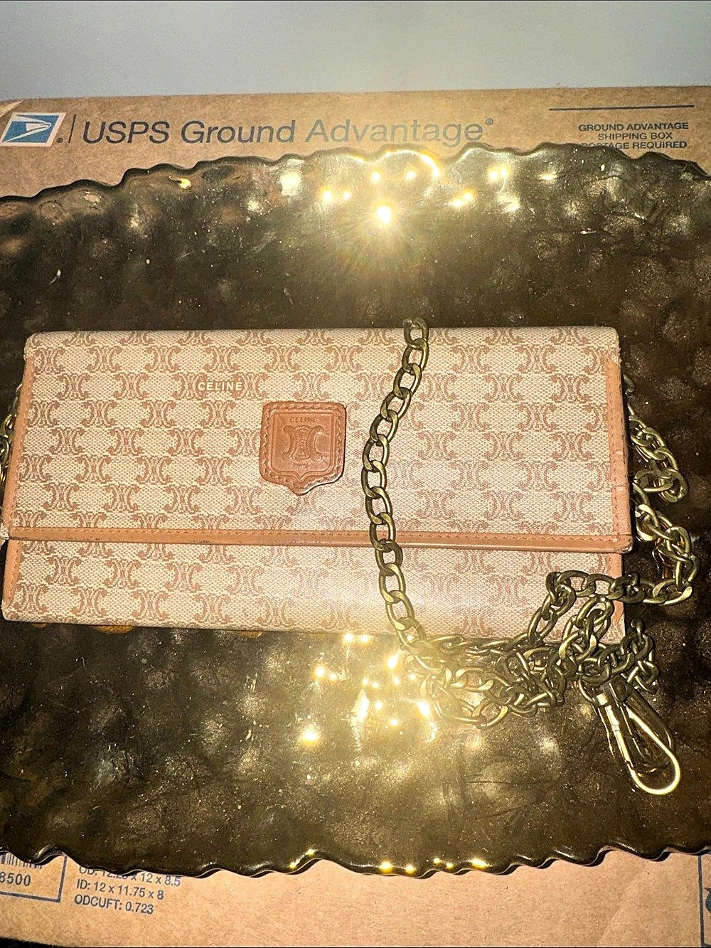 Celine Vintage Macadam Long Wallet on Chain Tan & Brown